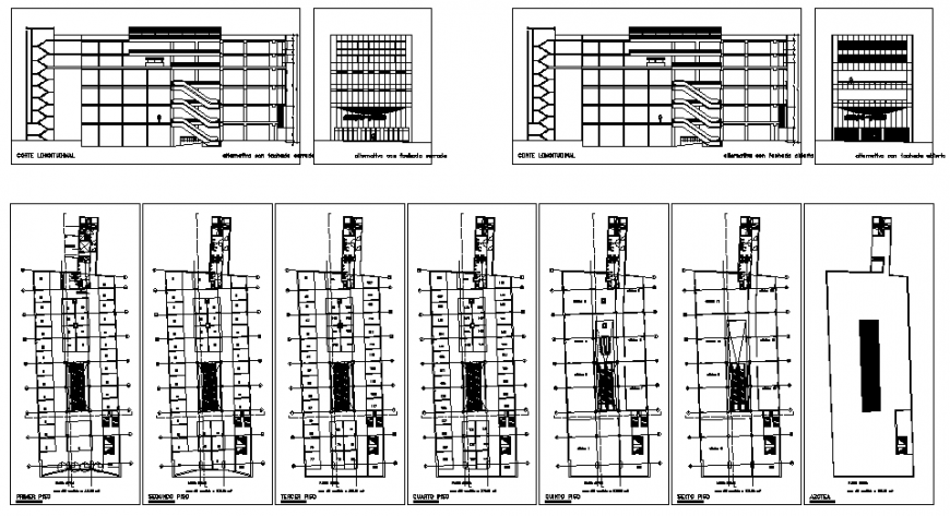 Lima shopping center plan, elevation and section autocad file