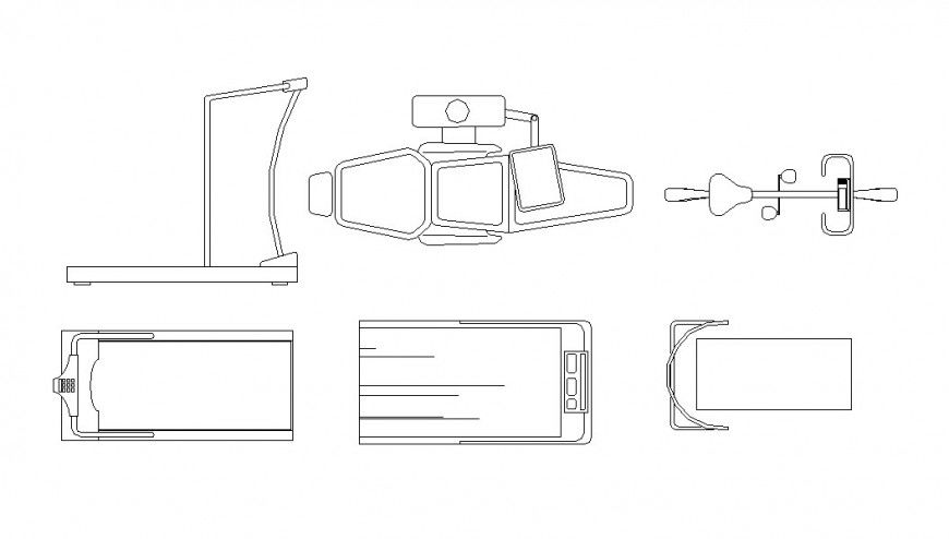 Line drawing of gyming equipment detail 2d view layout autocad file