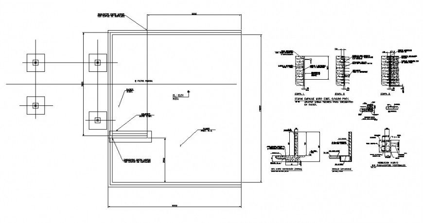 Line plan and section foundation detail dwg file