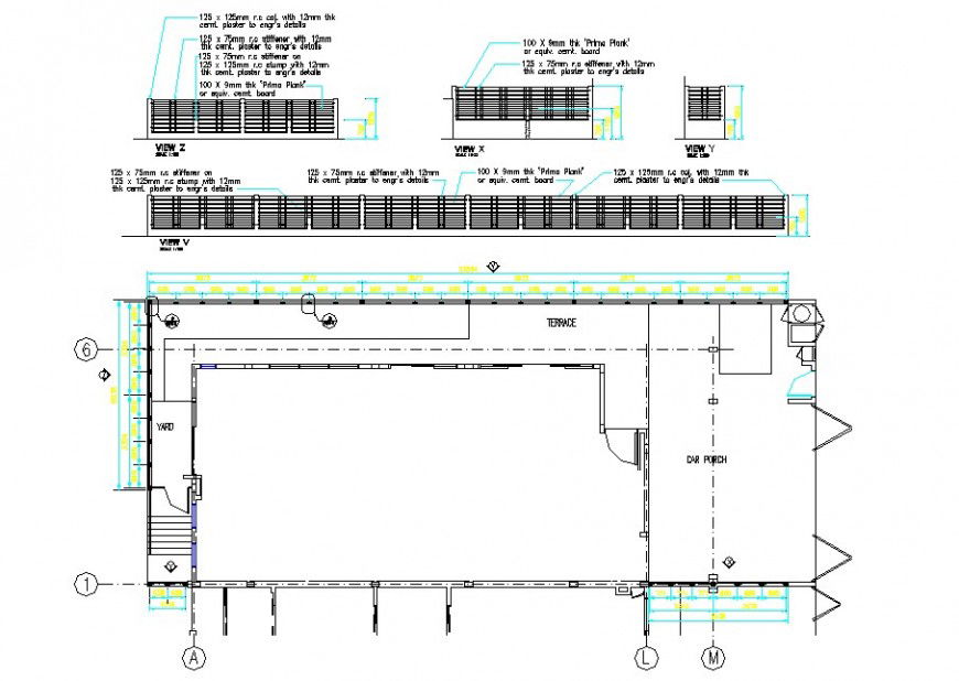 Line plan and veranda reeling elevation layout file