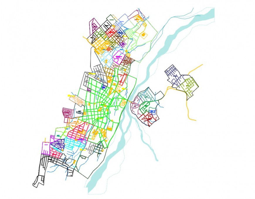 Line plan detail of an urban area 2d view layout file in autocad format