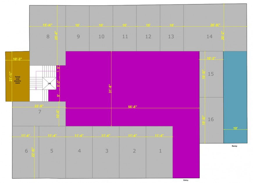 Line plan detail of hotel building 2d view pdf file
