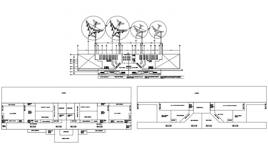 Line plan of the terminal building and parking system 2d view autocad file