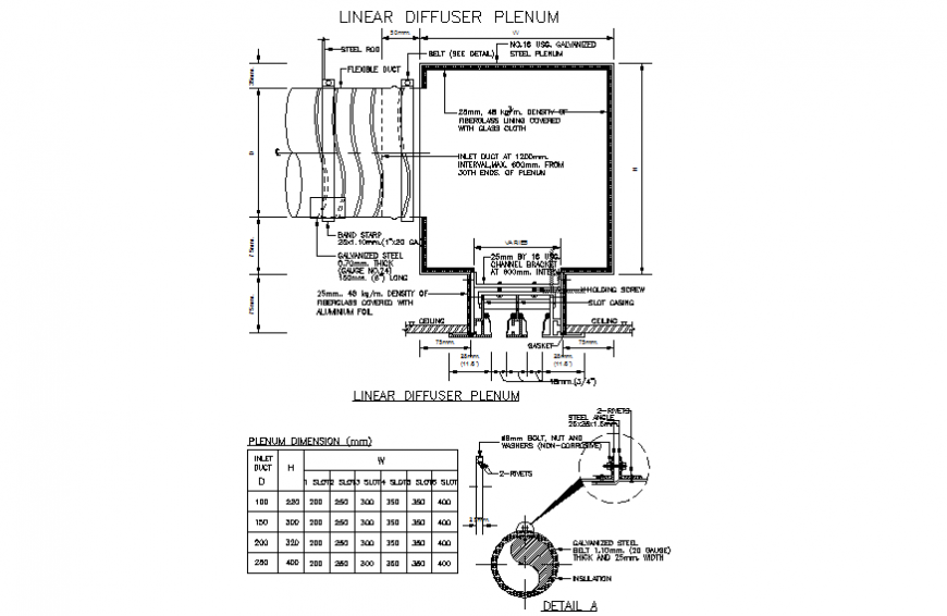 Linear diffuse plenum electrical installation details dwg file