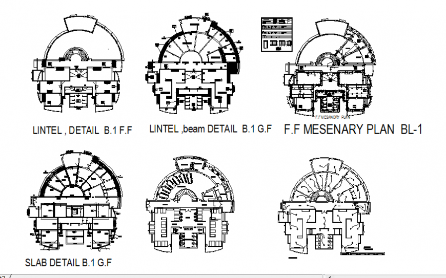 Lintel, beam and masonry plan detail dwg file