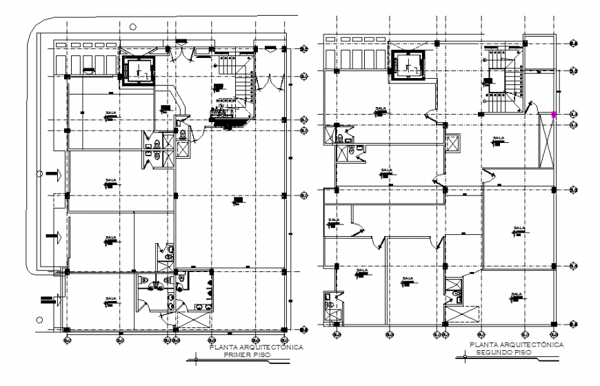 Lions club office two floor distribution plan cad drawing details dwg file
