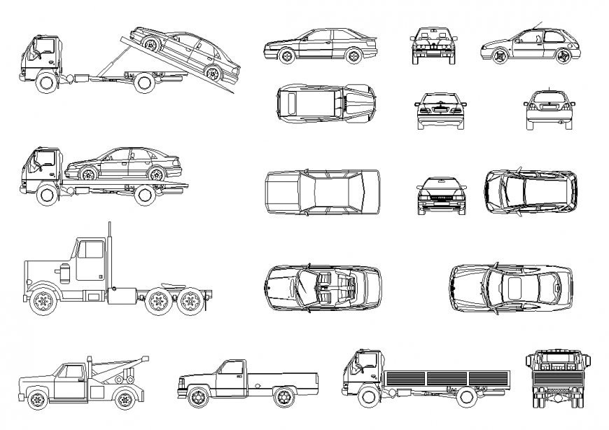List of Cars detail elevation layout 2d view autocad file