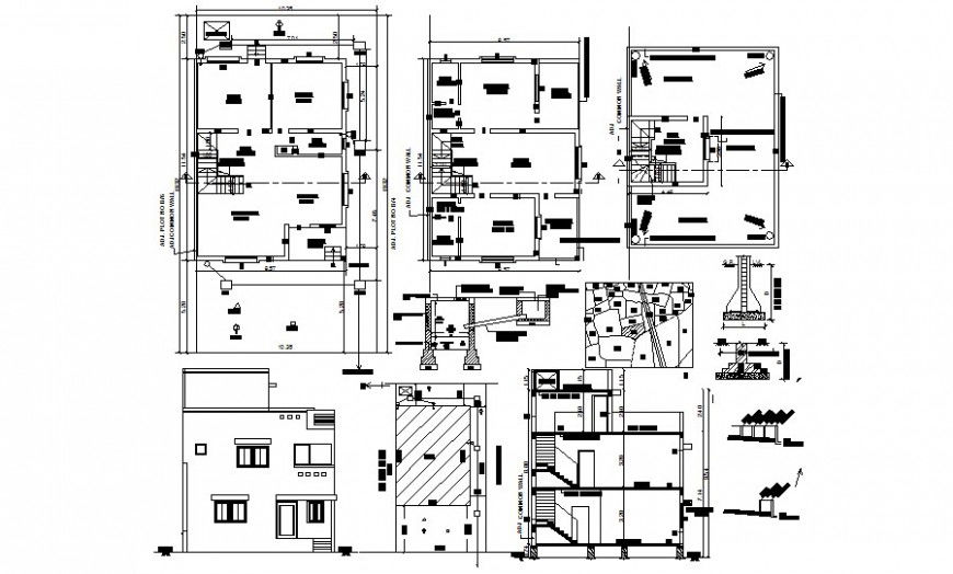 Living apartment details drawing elevation plan and section in autocad