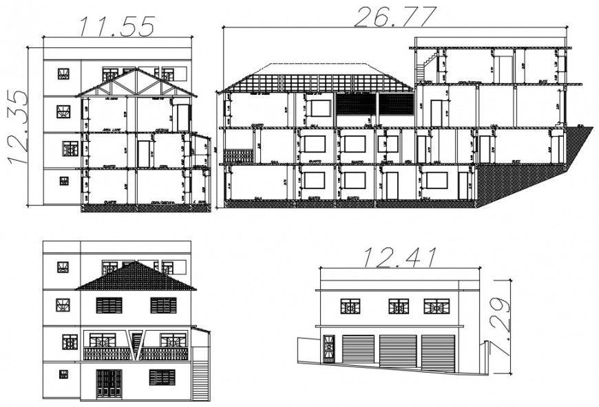 Living apartment drawings elevation and section dwg file