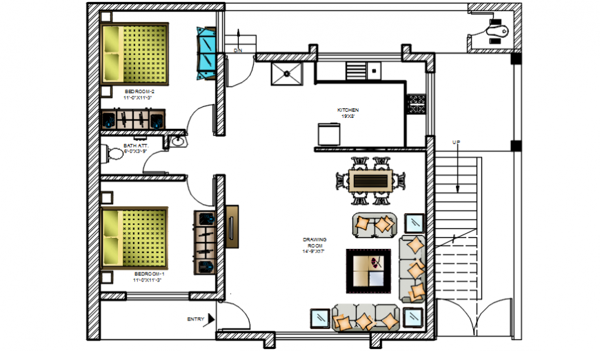 Living area and bedroom detailing plan dwg file