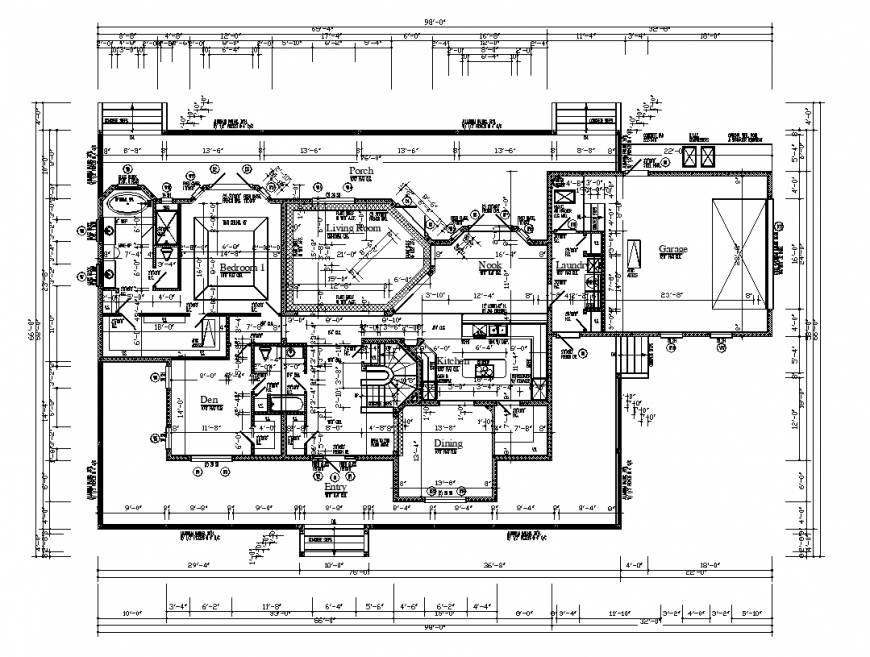 Living area plan with architectural detail dwg file
