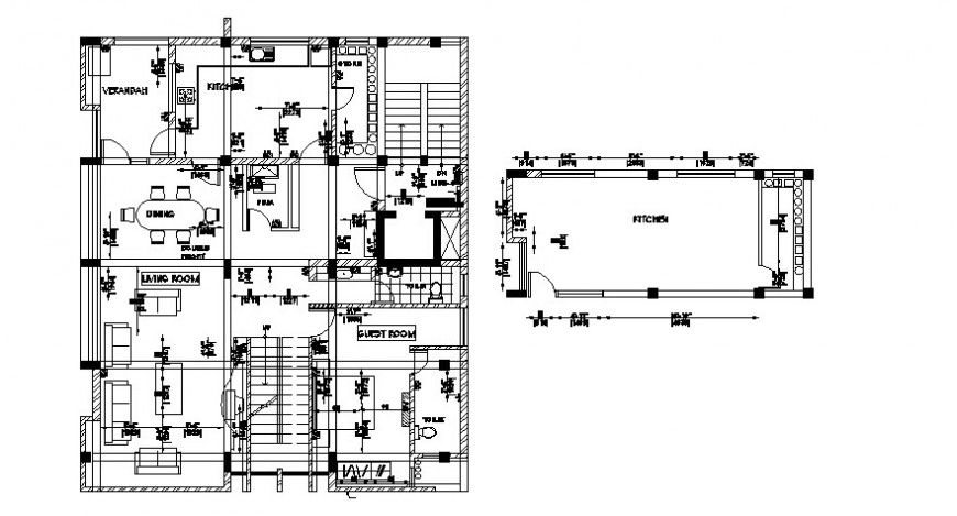 Living area third floor plan in AutoCAD file 