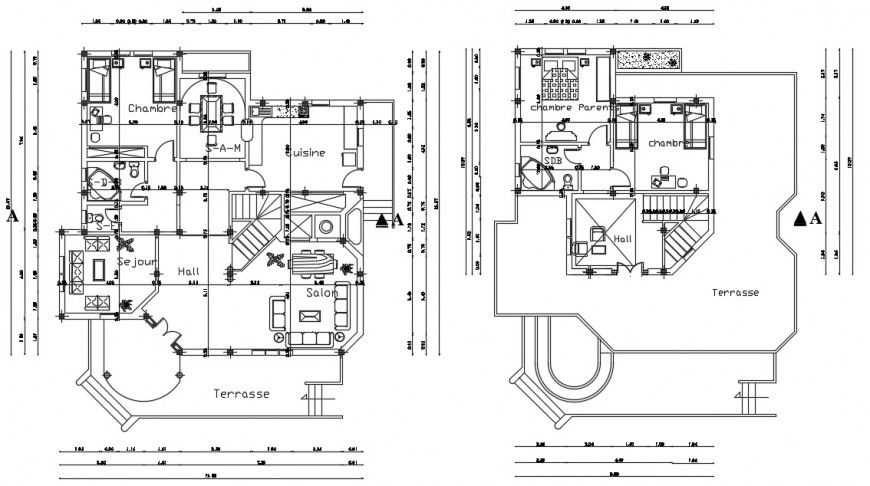 Living housing bungalow CAD plan drawings in autocad software file