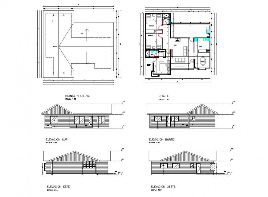 Living place plan and elevation detail dwg file