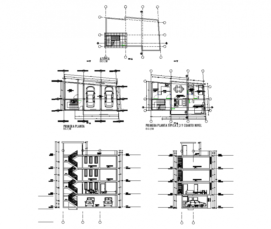 Living place plan and section detail dwg file