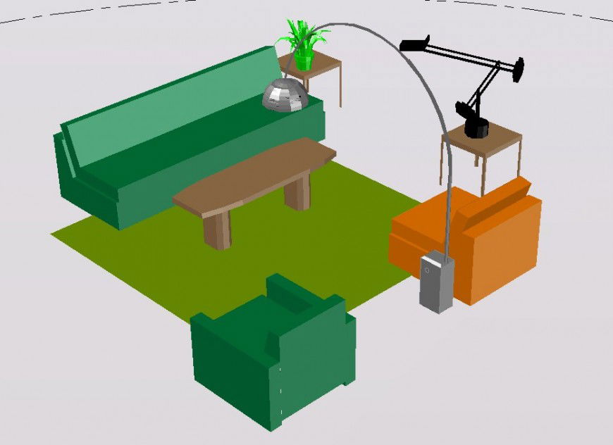 Living room 3d model detail in dwg AutoCAD file.