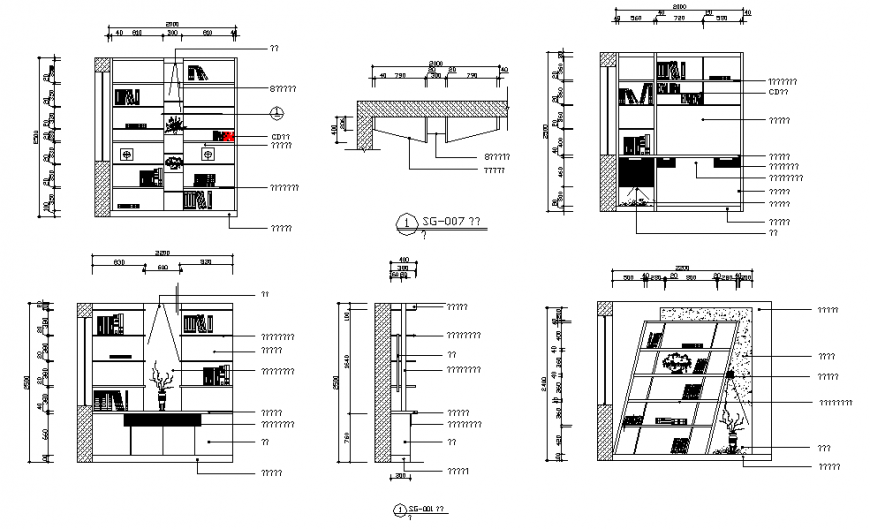 Living room cub board elevation and section autocad drawing file