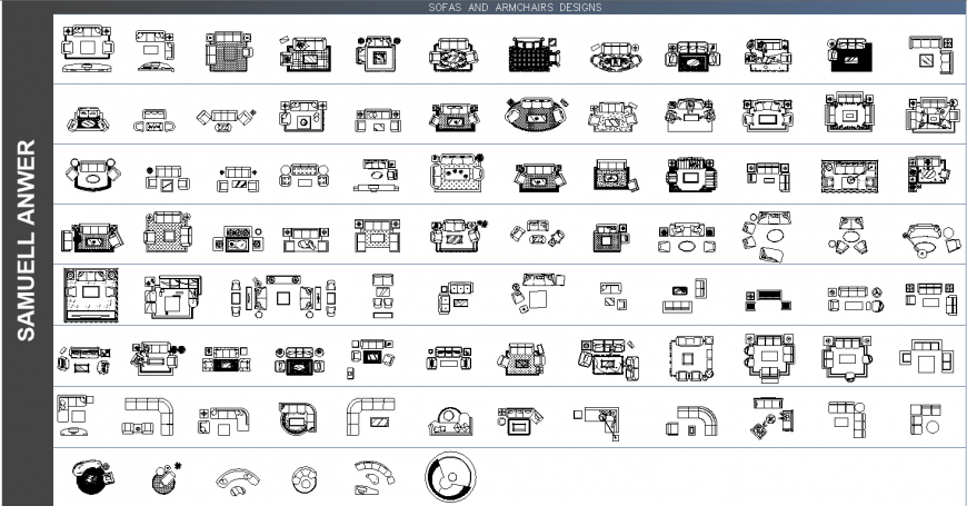 Living room furniture blocks drawing in dwg AutoCAD file.