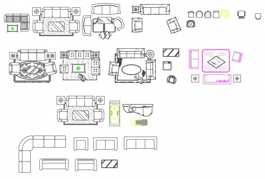 Living room furniture detail dwg file