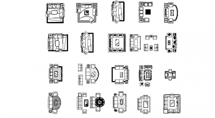 Living room furniture detailing 2d top view model design