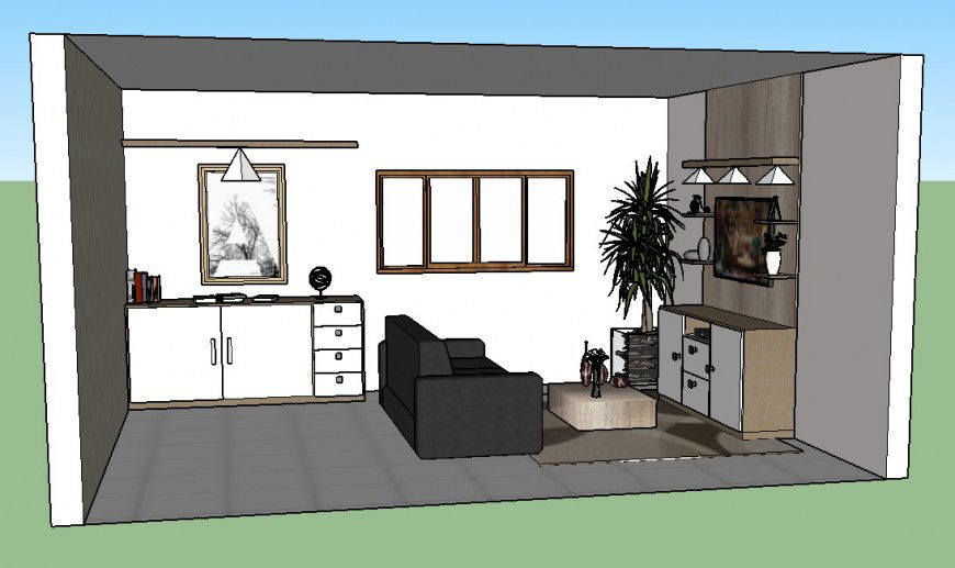 Living room interior detail 3d model layout sketch-up file
