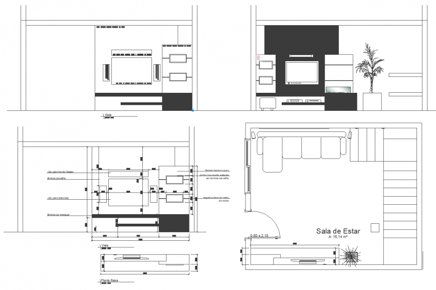 Living room interior working drawing in dwg file.
