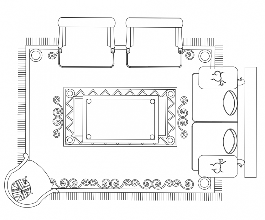 Living room layout plan with furniture details dwg file