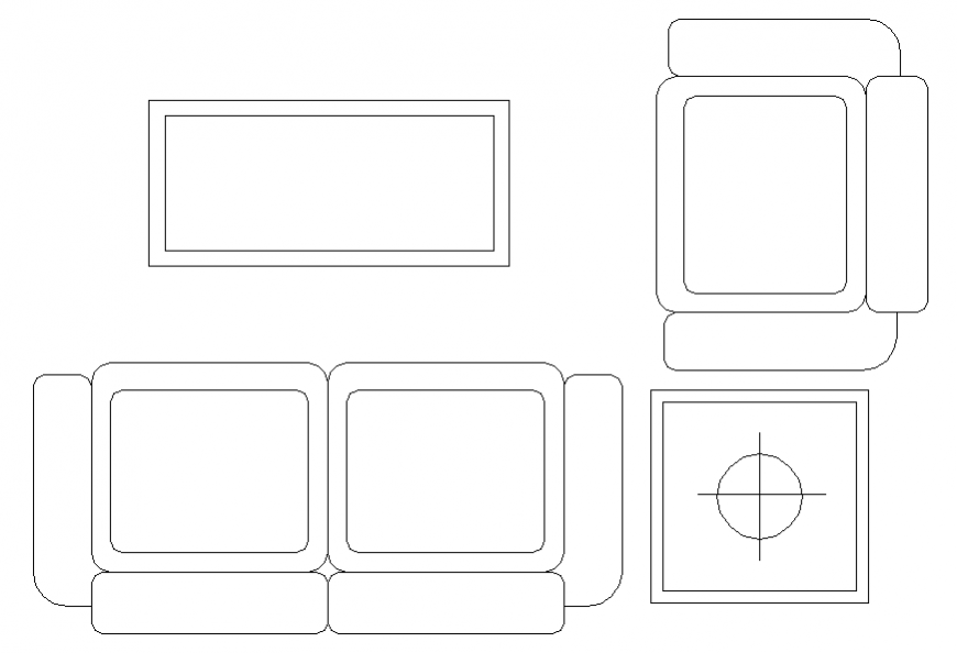 Living Room Sectional Sofa 2D Planning and Layout DWG File