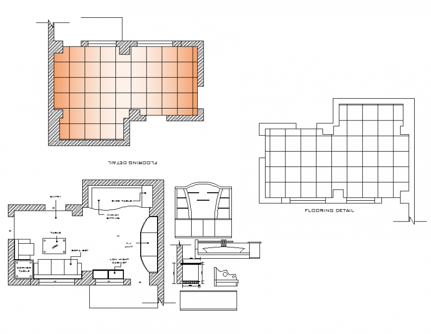 Living room structure interior plan 2d view layout dwg file