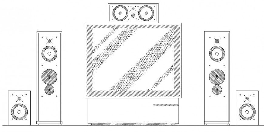 Living room television and sound system and furniture drawing details dwg file