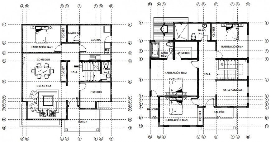 Living two-story apartment drawings 2d view plan in autocad file