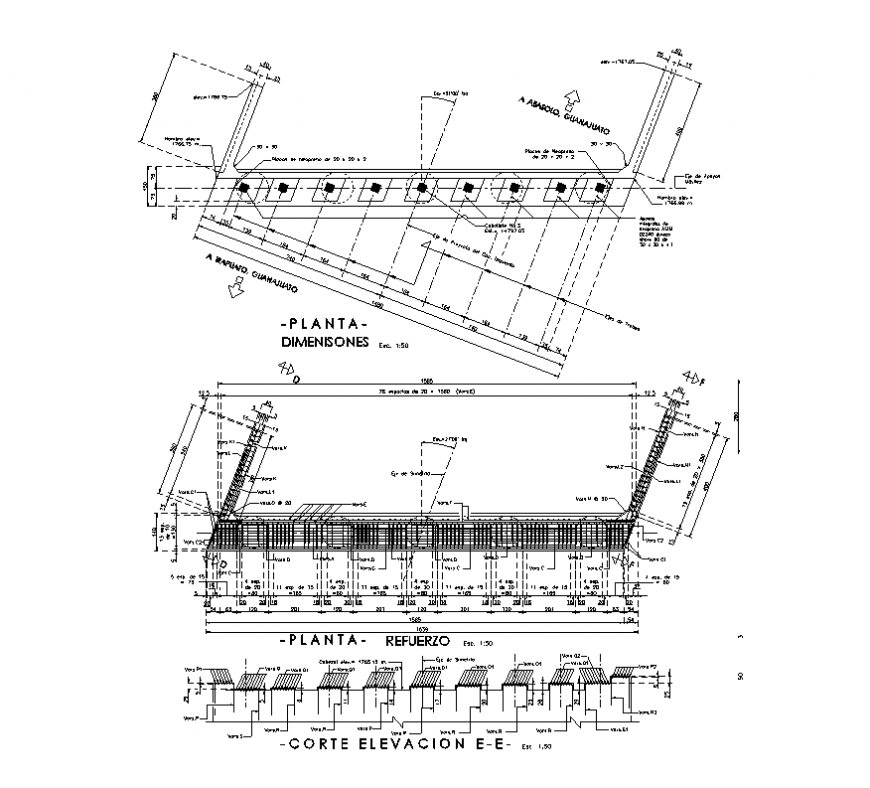 Loaded beam structure detail elevation 2d view dwg file