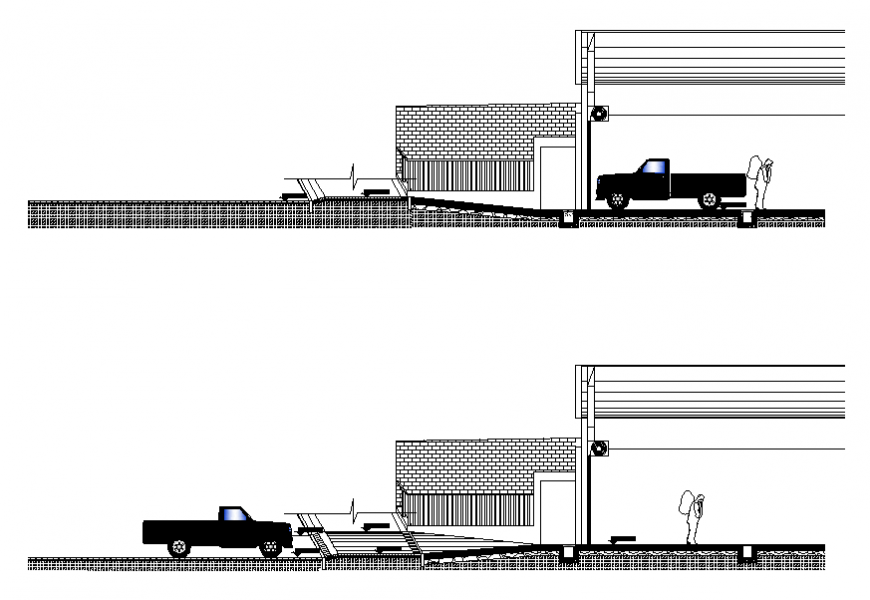 Loading area sectional details of industrial plant cad drawing details dwg file