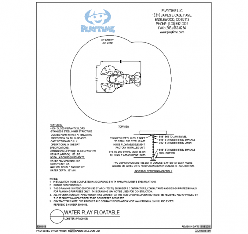 Lobster water animal equipment cad drawing details dwg file