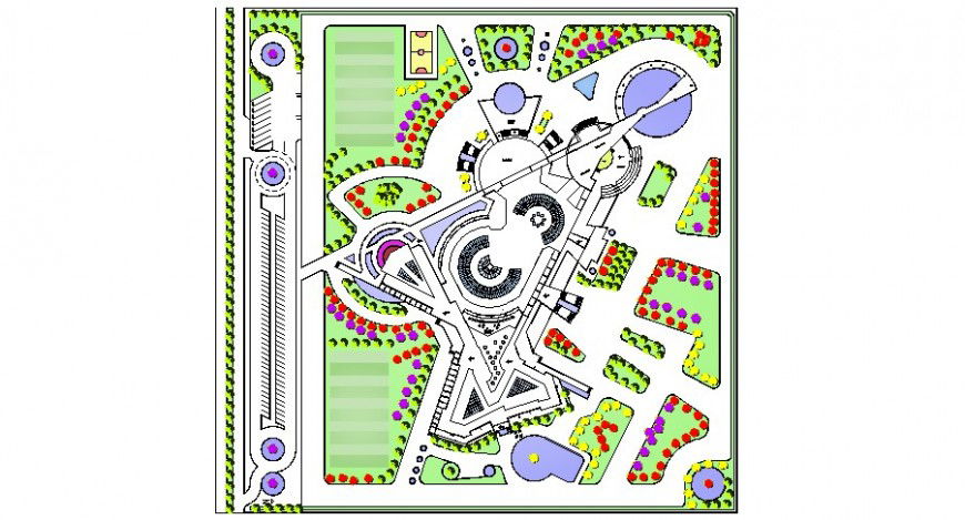 Local colonial park layout plan and landscaping structure details dwg file