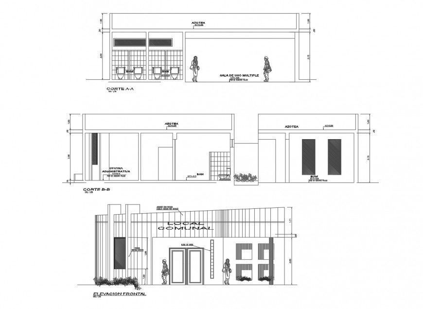 Local communal office building elevation and section cad drawing details dwg file