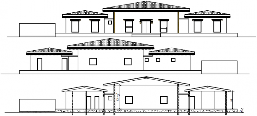 Local corporate office building all sided elevation cad drawing details dwg file