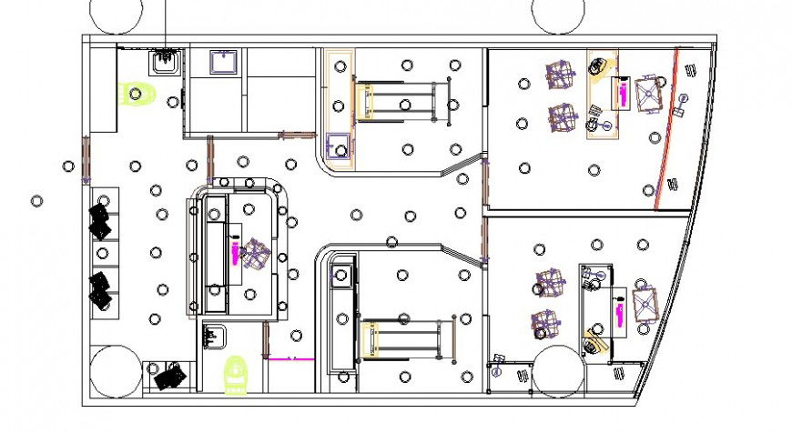 Local corporate office layout plan details with furniture dwg file