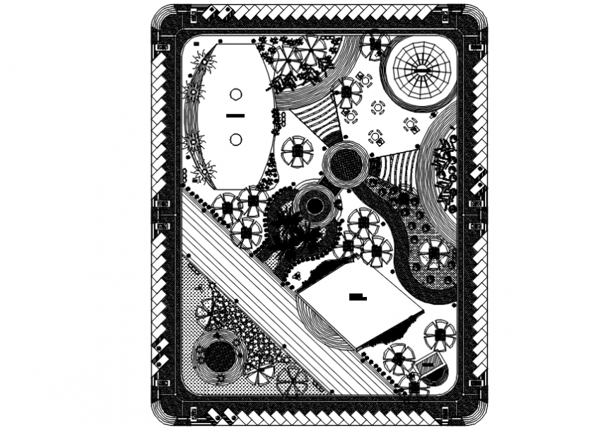 Local green park plan and landscaping structure details dwg file