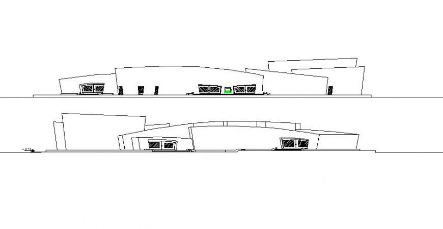 Local hotel building main and back elevation cad drawing details dwg file