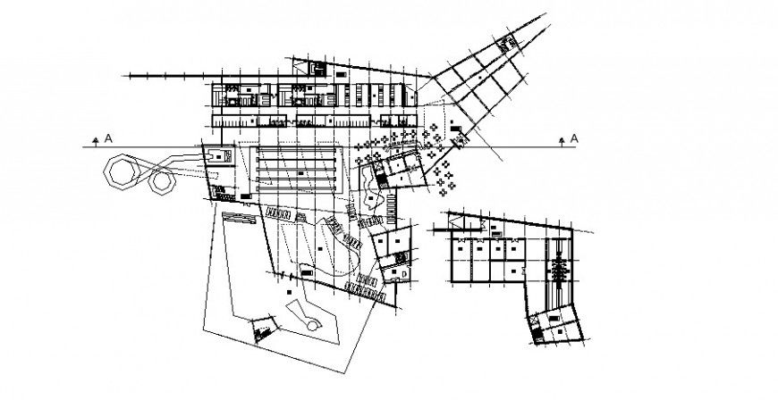 Local hotel building section and distribution plan cad drawing details dwg file