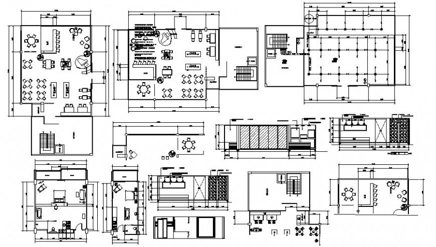 Local hotel departments distribution plan with furniture cad drawing details dwg file