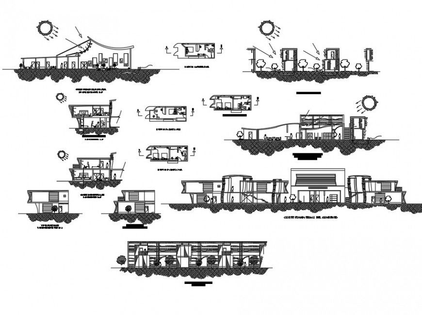 Local hotel on mountain all sided elevation and section drawing details dwg file