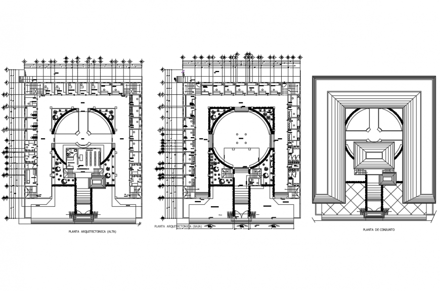 Local market ground floor, first floor and cover plan details dwg file