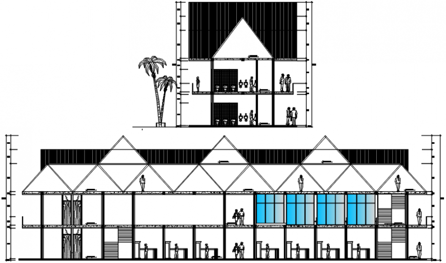 Local market main and side elevation cad drawing details dwg file