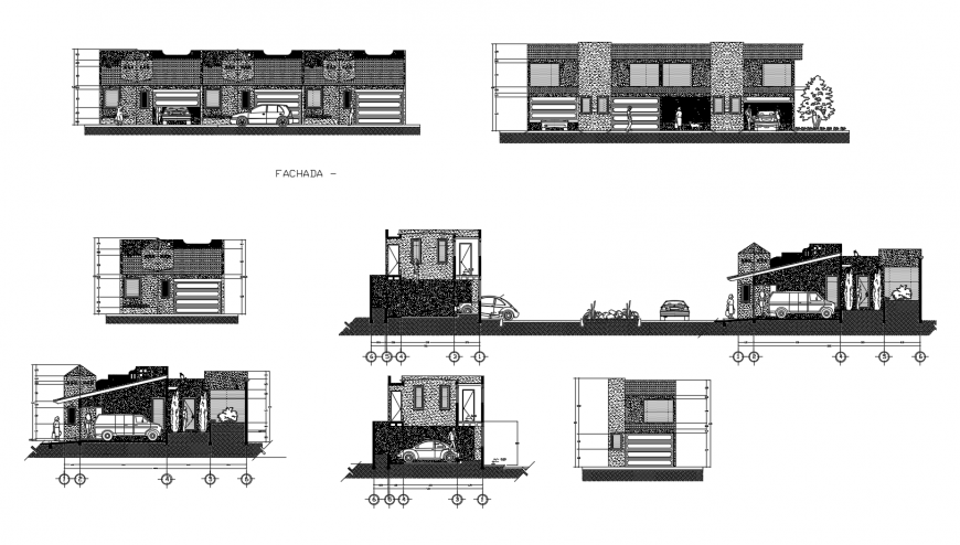 Local motel building all sided elevation and section drawing details dwg file