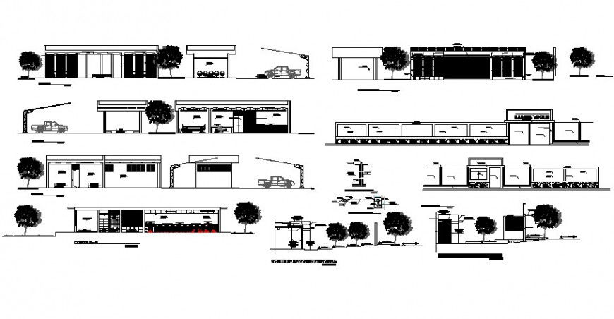 Local office building all sided elevation and section cad drawing details dwg file
