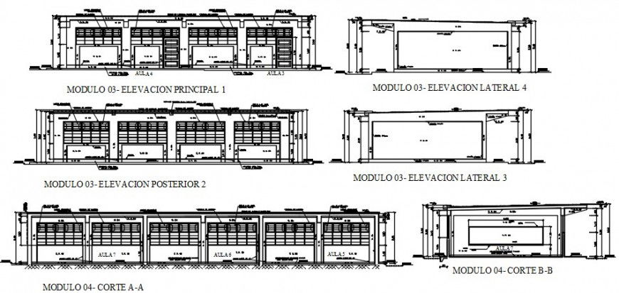 Local primary education school elevations and sections drawing details dwg file