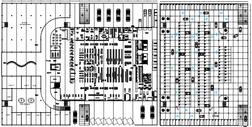 Local shopping center building distribution plan cad drawing details dwg file