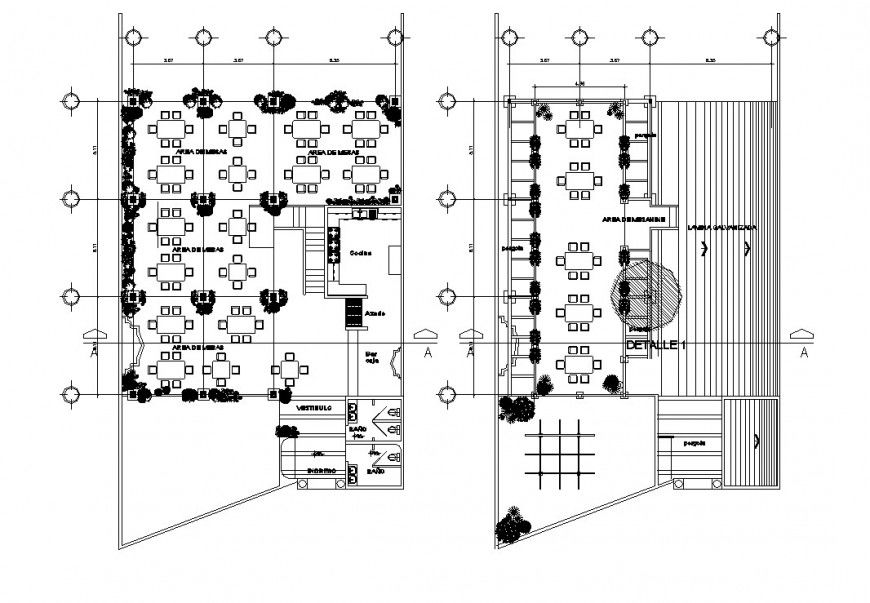 Local two story restaurant floor plan distribution cad drawing details dwg file